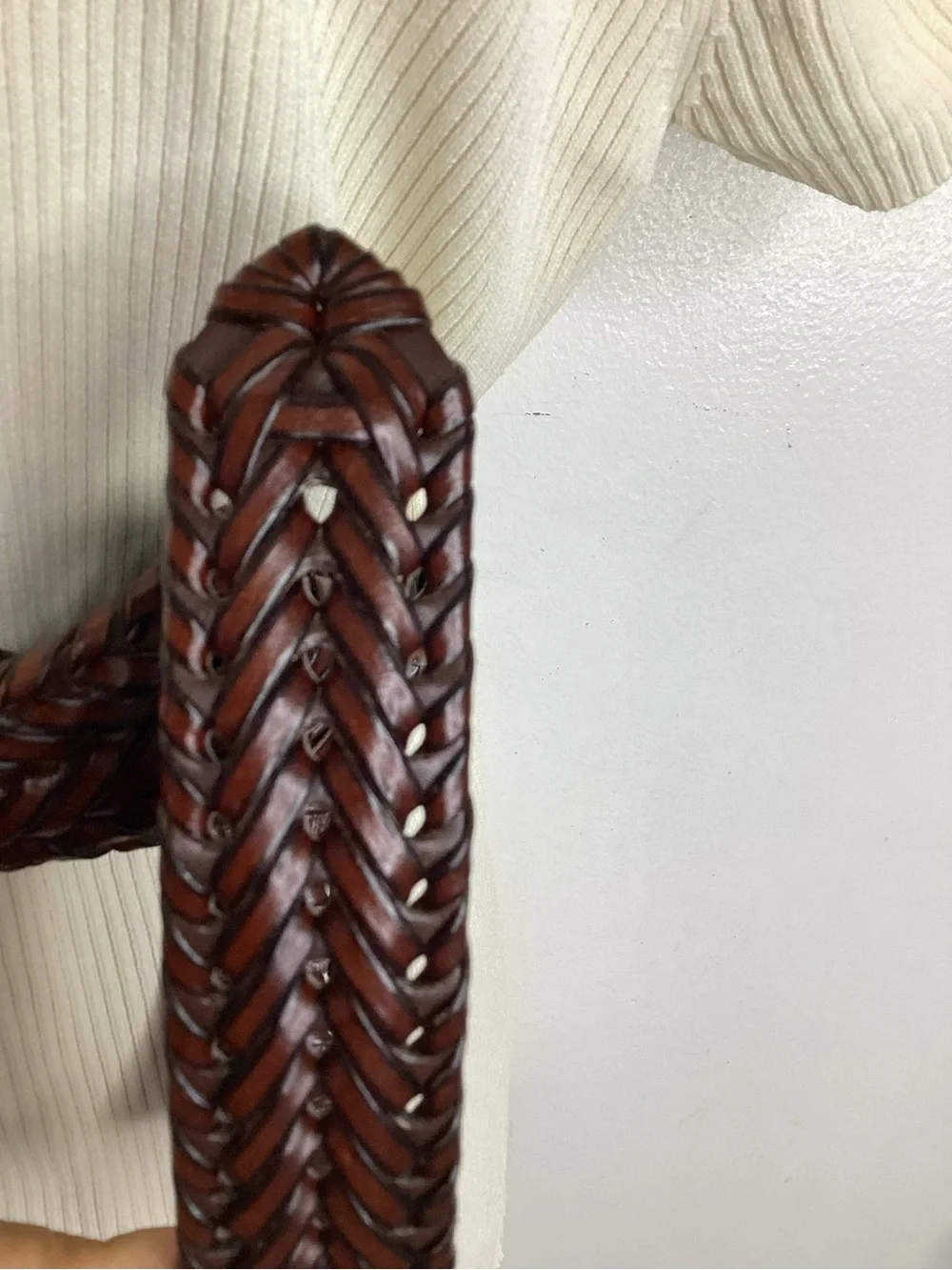 Braided Vegan Leather Belt in Brown with Silver Buckle